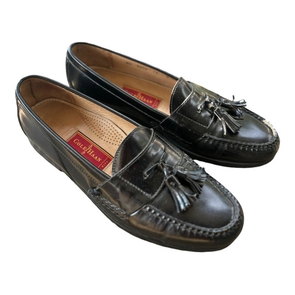 Cole Haan Black Leather Tassled Loafers Size 11 Men's Shoes - Picture 2 of 11